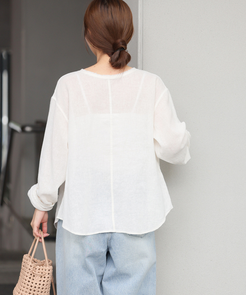 JOURNAL STANDARD relume(ジャーナルスタンダード レリューム)の「ラミーコットンメッシュ2WAYプルオーバー(シャツ/ブラウス・レディース・チャコールグレー/ブラック/ホワイト・FREE)」の17枚目の写真