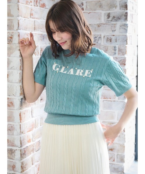 セール】ロゴ×パールケーブルニットトップス（Tシャツ