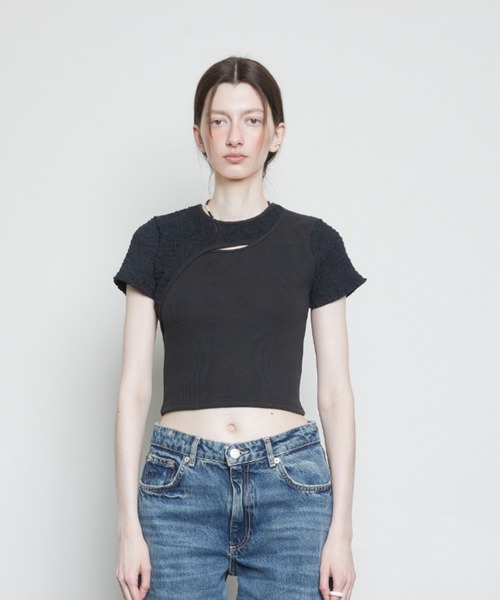 LARTIGENT(ラーティゼン)の「L3 CUTOUT SHORT SLEEVE T-SHIRT(Tシャツ/カットソー・レディース・カーキ/ブラック/クリーム・FREE)」の13枚目の写真
