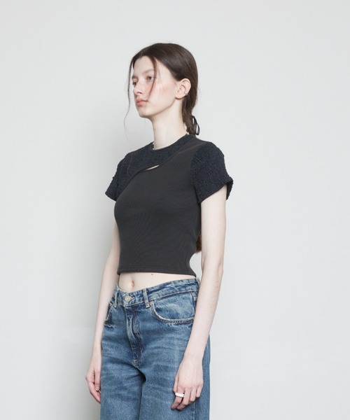 LARTIGENT(ラーティゼン)の「L3 CUTOUT SHORT SLEEVE T-SHIRT(Tシャツ/カットソー・レディース・カーキ/ブラック/クリーム・FREE)」の14枚目の写真