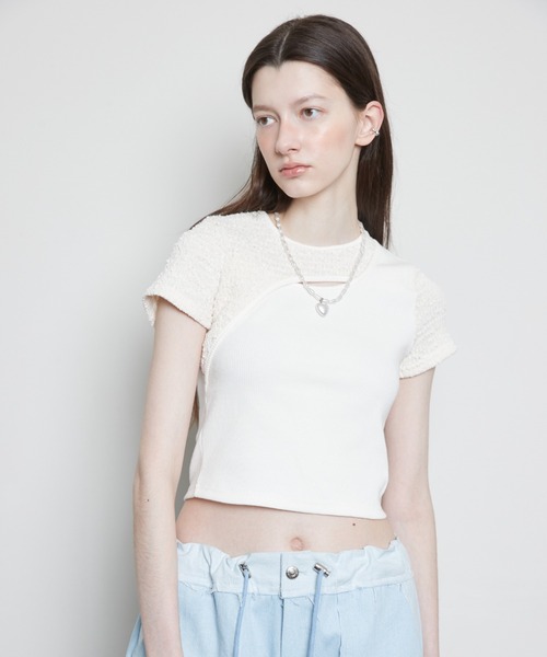 LARTIGENT(ラーティゼン)の「L3 CUTOUT SHORT SLEEVE T-SHIRT(Tシャツ/カットソー・レディース・カーキ/ブラック/クリーム・FREE)」の7枚目の写真