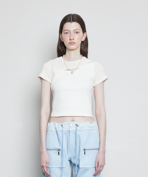 LARTIGENT(ラーティゼン)の「L3 CUTOUT SHORT SLEEVE T-SHIRT(Tシャツ/カットソー・レディース・カーキ/ブラック/クリーム・FREE)」の16枚目の写真