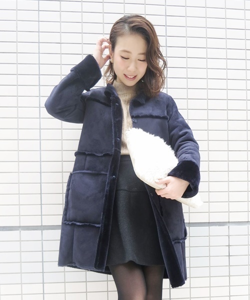 Chico（チコ）の「【who's who Chico】フェイクムートンノーカラーコート（ムートンコート・レディース・キャメル/ブラウン/ネイビー・FREE）」の3枚目の写真