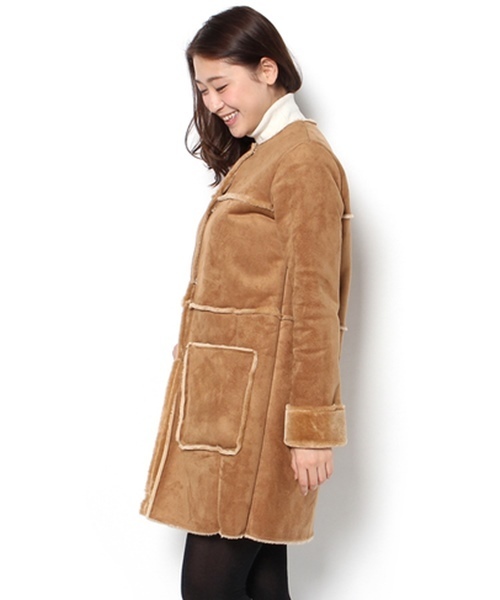 Chico（チコ）の「【who's who Chico】フェイクムートンノーカラーコート（ムートンコート・レディース・キャメル/ブラウン/ネイビー・FREE）」の15枚目の写真