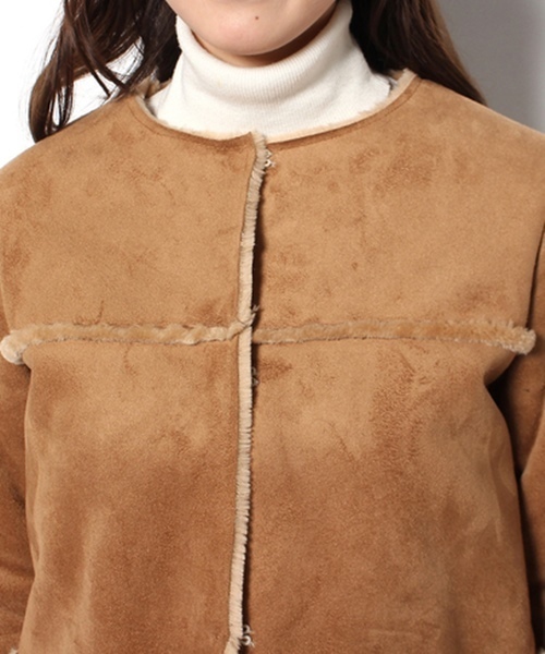 Chico（チコ）の「【who's who Chico】フェイクムートンノーカラーコート（ムートンコート・レディース・キャメル/ブラウン/ネイビー・FREE）」の17枚目の写真