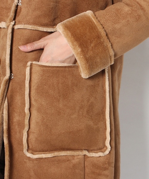 Chico（チコ）の「【who's who Chico】フェイクムートンノーカラーコート（ムートンコート・レディース・キャメル/ブラウン/ネイビー・FREE）」の18枚目の写真