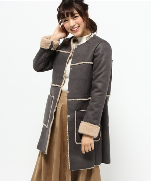 Chico（チコ）の「【who's who Chico】フェイクムートンノーカラーコート（ムートンコート・レディース・キャメル/ブラウン/ネイビー・FREE）」の20枚目の写真