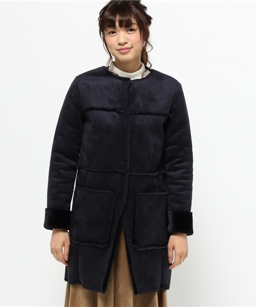 Chico（チコ）の「【who's who Chico】フェイクムートンノーカラーコート（ムートンコート・レディース・キャメル/ブラウン/ネイビー・FREE）」の4枚目の写真