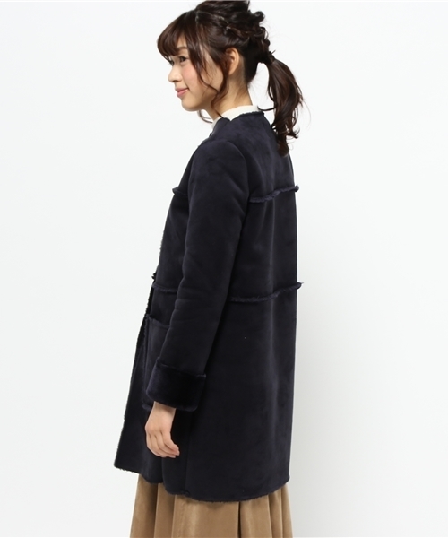 Chico（チコ）の「【who's who Chico】フェイクムートンノーカラーコート（ムートンコート・レディース・キャメル/ブラウン/ネイビー・FREE）」の5枚目の写真