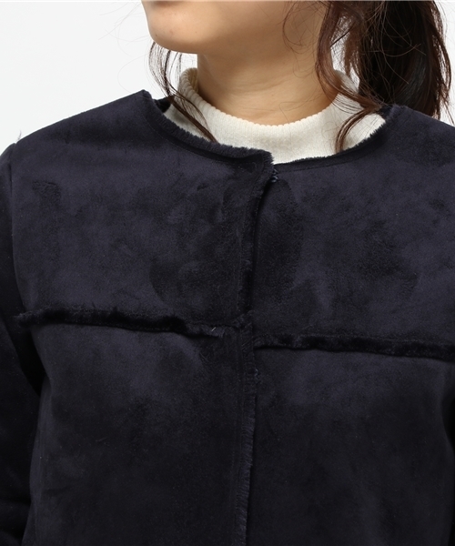 Chico（チコ）の「【who's who Chico】フェイクムートンノーカラーコート（ムートンコート・レディース・キャメル/ブラウン/ネイビー・FREE）」の7枚目の写真