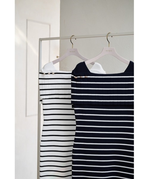 ワンピース Her lip to/Square Collar Striped Dress/M Square Collar Striped Dress（ワンピース）｜Her lip to（ハー