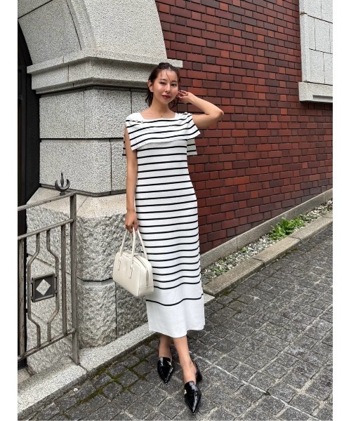 ワンピース Her lip to/Square Collar Striped Dress/M Square Collar Striped Dress（ワンピース）｜Her lip to（ハー