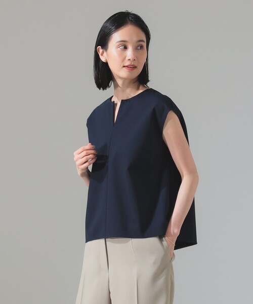 tシャツ キーネック フレンチスリーブ プルオーバー「手洗い可」 レディース セール】キーネック フレンチスリーブ プルオーバー（Tシャツ