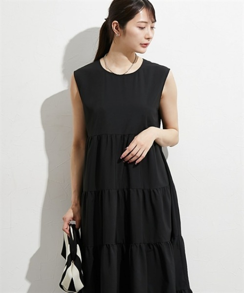 nissen（ニッセン）の「【撥水・UV付】ティアードマキシ丈ワンピース（ワンピース・レディース・ブラック/ラベンダー・M/L/LL）」の3枚目の写真