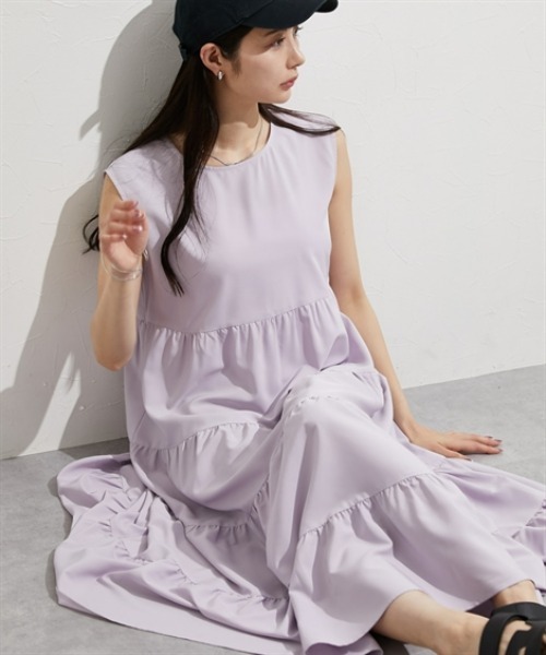nissen（ニッセン）の「【撥水・UV付】ティアードマキシ丈ワンピース（ワンピース・レディース・ブラック/ラベンダー・M/L/LL）」の10枚目の写真