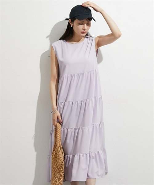 nissen（ニッセン）の「【撥水・UV付】ティアードマキシ丈ワンピース（ワンピース・レディース・ブラック/ラベンダー・M/L/LL）」の12枚目の写真