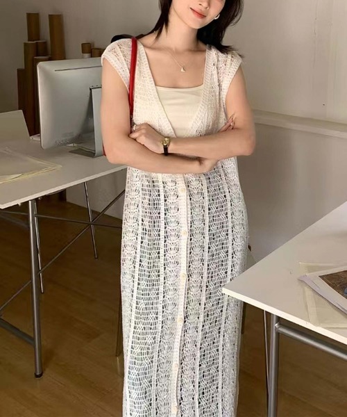 Tiffa  手編み 手作り冬ワンピースニット白ホワイトウール毛100% Summer Knit One-Piece – VANON