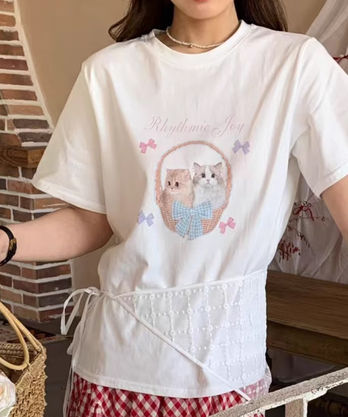 VIVID LADY（ビビッドレディー）の「ネコプリント 半袖カットソー（Tシャツ/カットソー・レディース・ライトグレー/ホワイト/イエロー・FREE）」の10枚目の写真