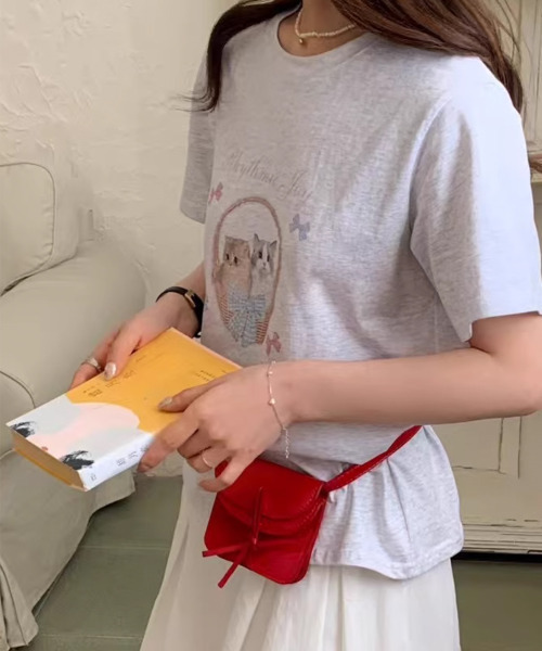 VIVID LADY（ビビッドレディー）の「ネコプリント 半袖カットソー（Tシャツ/カットソー・レディース・ライトグレー/ホワイト/イエロー・FREE）」の14枚目の写真
