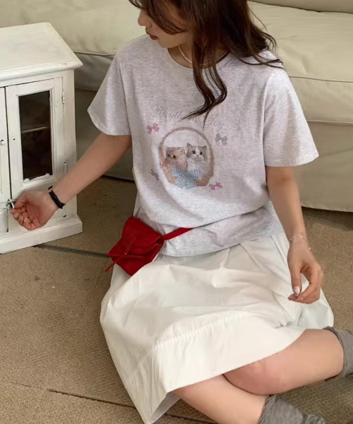 VIVID LADY（ビビッドレディー）の「ネコプリント 半袖カットソー（Tシャツ/カットソー・レディース・ライトグレー/ホワイト/イエロー・FREE）」の16枚目の写真