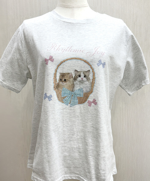 VIVID LADY（ビビッドレディー）の「ネコプリント 半袖カットソー（Tシャツ/カットソー・レディース・ライトグレー/ホワイト/イエロー・FREE）」の22枚目の写真