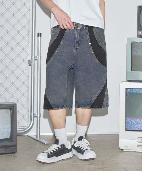 MSG(エムエスジー)の「切替バギーデニムショーツ【UNISEX】(デニムパンツ・メンズ・ブラック/ブルー・M/L/XL)」の2枚目の写真