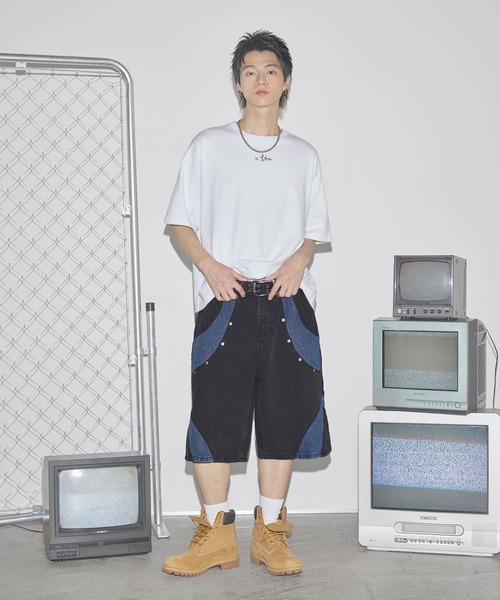 セール】切替バギーデニムショーツ【UNISEX】（デニムパンツ