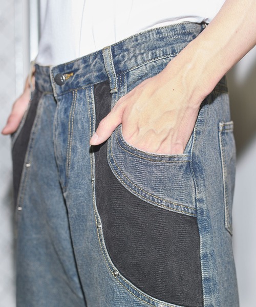 MSG(エムエスジー)の「切替バギーデニムショーツ【UNISEX】(デニムパンツ・メンズ・ブラック/ブルー・M/L/XL)」の5枚目の写真