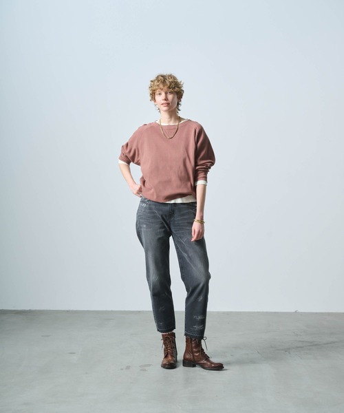 kha:ki（カーキ）の「「KHA:KI / カーキ」HONEYCOMB 8th SLEEVE TOP（Tシャツ/カットソー・レディース・オフホワイト/ブラック/ブラウン・1）」の6枚目の写真