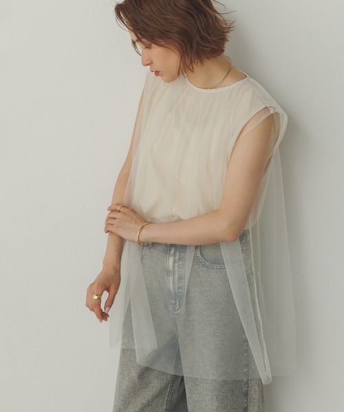 接触冷感チュールレイヤードトップス hunch tシャツ 「接触冷感」チュールレイヤードトップス