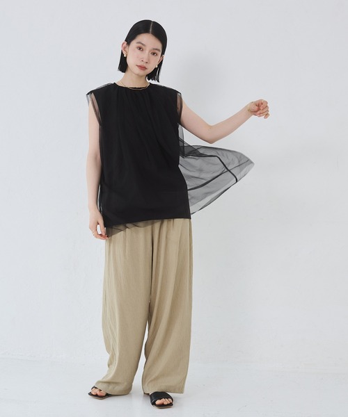 hunch（ハンチ）の「【接触冷感】チュールレイヤードトップス（Tシャツ/カットソー・レディース・チャコールグレー/アイボリー/ブラック・FREE）」の9枚目の写真