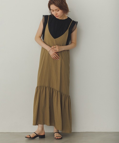 hunch（ハンチ）の「【接触冷感】チュールレイヤードトップス（Tシャツ/カットソー・レディース・チャコールグレー/アイボリー/ブラック・FREE）」の7枚目の写真