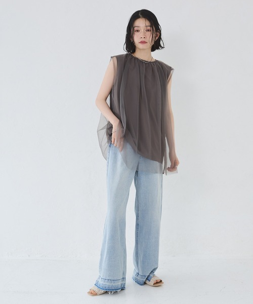 セール】【接触冷感】チュールレイヤードトップス（Tシャツ