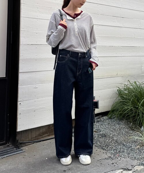 CIAOPANIC TYPY（チャオパニックティピー）の「【新色追加】2WAYシアーヘンリーネックTEE（Tシャツ/カットソー・レディース・グレー/オレンジ/サックスブルー/ホワイト/ブラック/アイボリー/ブルー/ブラウン/ピンク/バーガンディー/グレー系その他/ベビーピンク/ブルー系その他/ミント・ONE SIZE）」の22枚目の写真