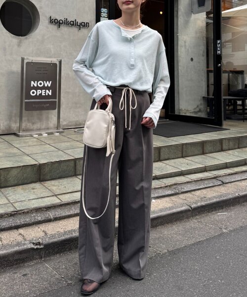 toy様NOBLE 洗える 2way ヘンリーネックシアープルオーバー グレーB セール】〈手洗い可能〉7G ウール カシミヤ ヘンリーネック 2WAY プル