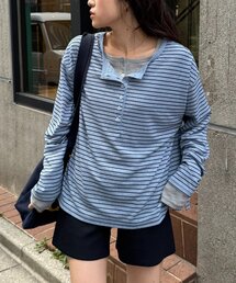 【一枚でもレイヤードしても◎】2WAYシアーヘンリーネックTEE