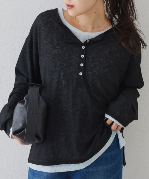 CIAOPANIC TYPY（チャオパニックティピー）の「【新色追加】2WAYシアーヘンリーネックTEE（Tシャツ/カットソー・レディース・グレー/オレンジ/サックスブルー/ホワイト/ブラック/アイボリー/ブルー/ブラウン/ピンク/バーガンディー/グレー系その他/ベビーピンク/ブルー系その他/ミント・ONE SIZE）」の17枚目の写真