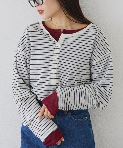 CIAOPANIC TYPY（チャオパニックティピー）の「【新色追加】2WAYシアーヘンリーネックTEE（Tシャツ/カットソー・レディース・グレー/オレンジ/サックスブルー/ホワイト/ブラック/アイボリー/ブルー/ブラウン/ピンク/バーガンディー/グレー系その他/ベビーピンク/ブルー系その他/ミント・ONE SIZE）」の21枚目の写真