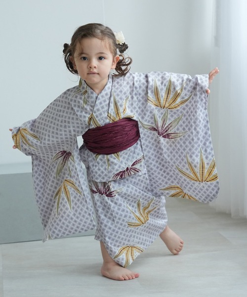 セール】キッズ浴衣3点セット utatane 淡藤色の切子紋と松（浴衣