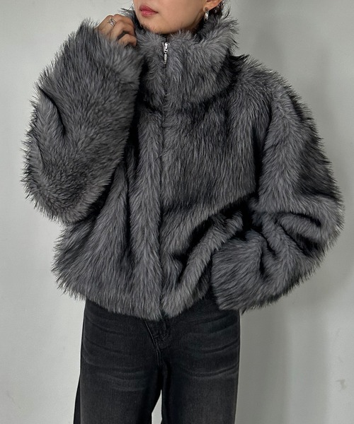 セール】MIXカラーショート丈フェイクファーブルゾン（ブルゾン