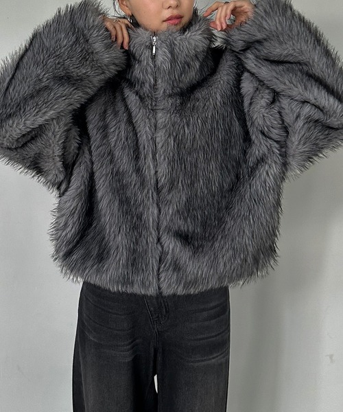 セール】MIXカラーショート丈フェイクファーブルゾン（ブルゾン