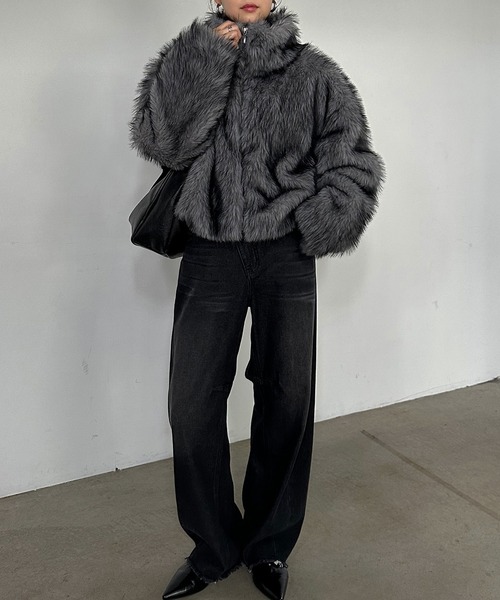 セール】MIXカラーショート丈フェイクファーブルゾン（ブルゾン