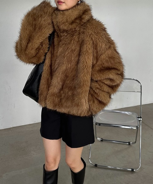 セール】MIXカラーショート丈フェイクファーブルゾン（ブルゾン