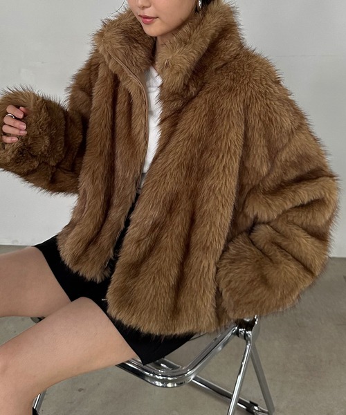 セール】MIXカラーショート丈フェイクファーブルゾン（ブルゾン