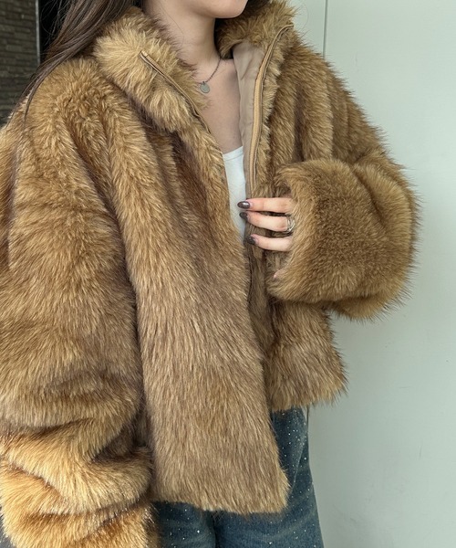 【さらん】MIXカラーファーブルゾン ラナン RANAN MIXカラーショート丈フェイクファーブルゾン （グレー