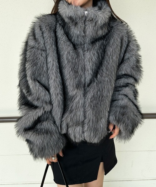 セール】MIXカラーショート丈フェイクファーブルゾン（ブルゾン