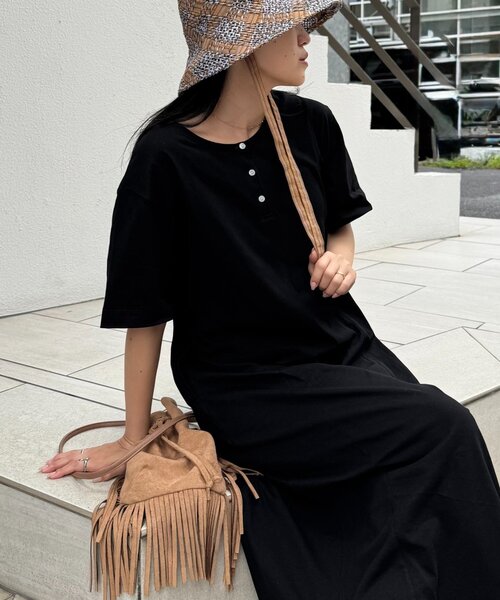 CIAOPANIC TYPY(チャオパニックティピー)の「前後2wayヘンリーネックカットワンピース/接触冷感(ワンピース・レディース・キャメル/グレー系その他/ブラック・ONE SIZE)」の5枚目の写真