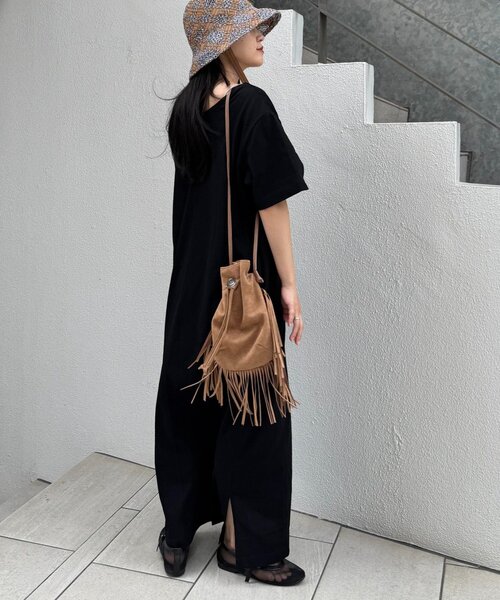 CIAOPANIC TYPY(チャオパニックティピー)の「前後2wayヘンリーネックカットワンピース/接触冷感(ワンピース・レディース・キャメル/グレー系その他/ブラック・ONE SIZE)」の7枚目の写真