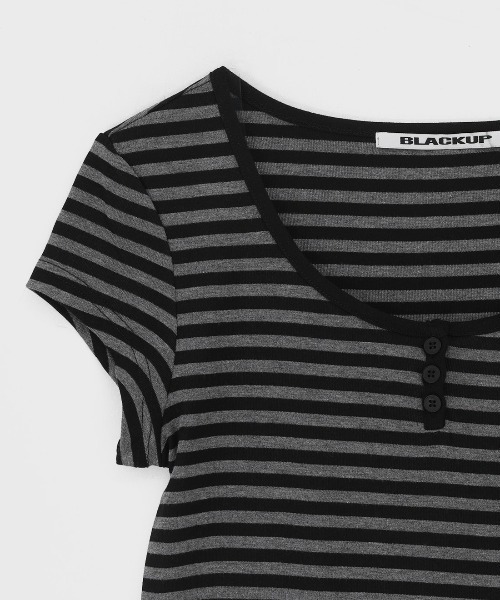 BLACKUP（ブラックアップ）の「[MADE] ロバンストライプヘンリーネック半袖Tシャツ（Tシャツ/カットソー・レディース・ネイビー/ブラウン/ブラック・FREE）」の17枚目の写真