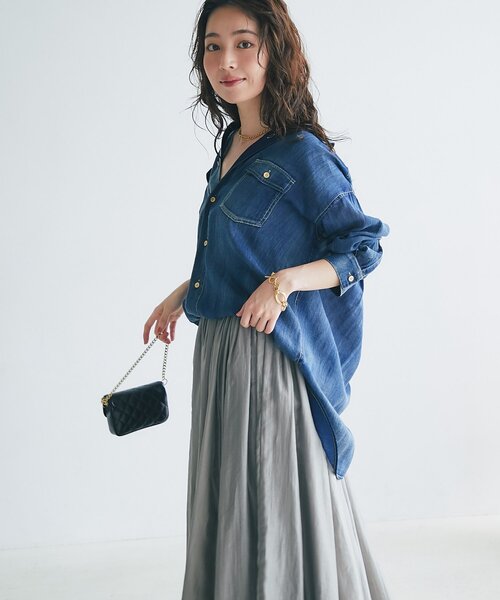 3シーズン着れる】シアーデニム金釦2WAYシャツ